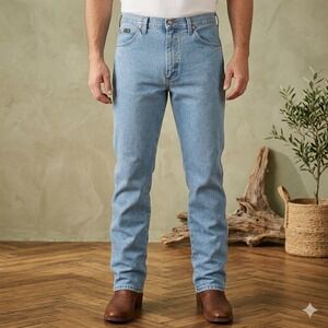 New Wrangler Cowboy Cut Jeans Mens 34x36 Light Wash 936ATW Slim Fit Denim
